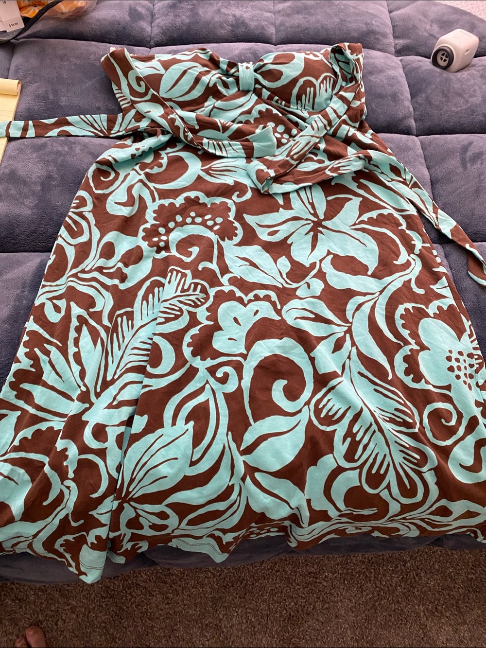 Tommy Bahama Spaghetti Tropical Print Sundress in Aqua and Brown